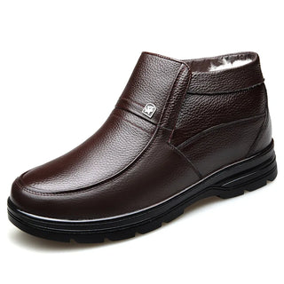 Cotton shoes for men in winter 2025 with plush leather and cotton leather shoes for middle-aged and elderly men