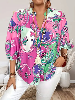 Elegant Floral Print Button Front Blouse