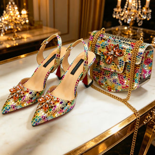 Elegant Rhinestone Heels & Matching Bag Set