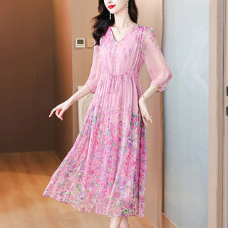 Summer Korean Vacation Fashion Elegant Maxi Dress New Luxury Dance Party Dress 2024 Women Boho Beach Floral Silk Casual Vestidos