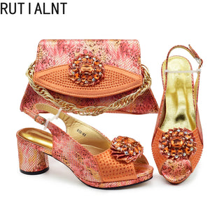 New Arrivals Women Nigerian Italian Shoes and Bags Set Decorated with Rhinestone Luxury Shoe and Bag Set for Party in Women