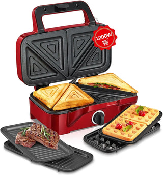 Sandwich Maker, 3 in 1 Waffle Maker with Removable Plates, 1200W Panini Press with Interchangeable Non-Stick Plates, Indicator L