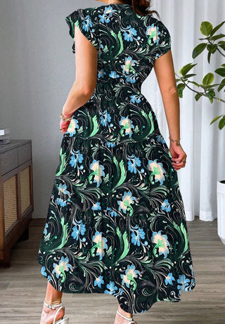 Ladies Floral Print V-Neck Maxi Dress