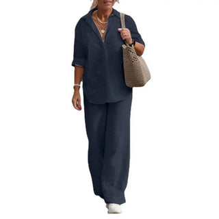 Two-piece Set Women Summer Suit Plus Size Cotton Linen Single-breasted Shirt Trousers Casual Top Wide Leg Pants Loose Outfits