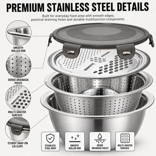 Stainless Steel 4 In 1 Salad Mixing Bowl Set