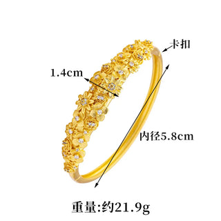 Luxury 24K 9999 Pure Gold real gold Women's Bracelet Blossoms Brocade Cluster Diamond Buckle Bracelet