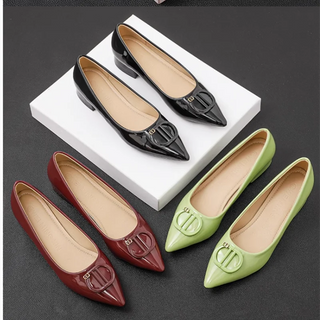 Female Working Heel Pumps Pointed Toe Green Red Black Luxury Desiger Shoes With Buckle Narrow Fits 33-45 21cm Spring Stilettos