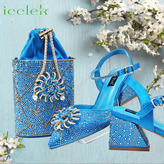 Sky Blue 2025 New African Fashion Italian Shoes And Bag Sets For Evening Party With Stones Italian Match Bucket Bag
