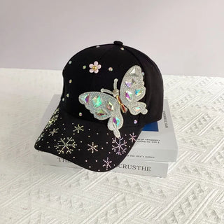 New fashion Colorful Rhinestone Butterfly Baseball Cap, Trendy Baseball Cap Sun Hats For Women