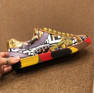 New gold high-end printed men's shoes leather breathable men's board shoes fashion casual shoes