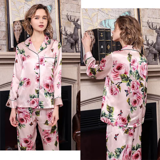 Silk Long Sleeve Cardigan Pajamas Sets