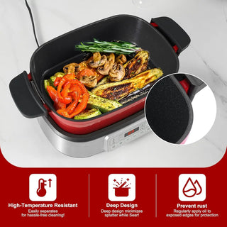 Electric Dutch Oven Multi-Cooker, 5.8QT Enameled Cast Iron Pot - 1250W Fast Heating, 6 Preset Functions, Digital Display & Keep
