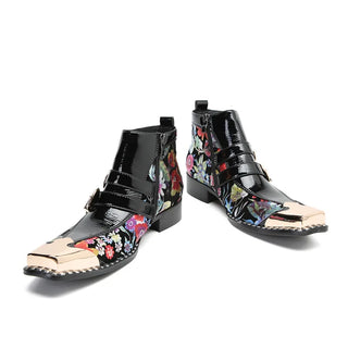 Men's Floral Print Ankle Boots