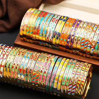 Wholesale Stainless Steel Colorful Enamel Bracelets Bangle for Women, Random Colors,Waterproof and Rust Proof