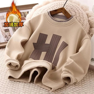 Kids Sweatshirt Boy Fleece Warm Hoodless Hoodies Letter Printed  Fashion Autumn Children's Clothing Teenagers Casual Spring Tops