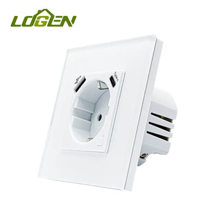 EU Wall Socket Tuya Smart Socket Wifi Electrical Outlets Power Monitor Google Smart Life Alexa Voice Control Glass Panel