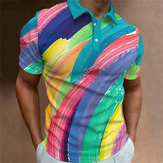 Graffiti Stripe Print Polo Shirt