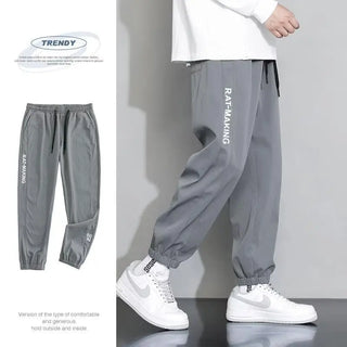Men's thin straight pants Drawstring casual pants nineminute drawstring pants ice silk sweatpants