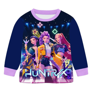 Kpop Demon Hunters Cartoon Kids Clothes Autumn Fashion GirlsLong Sleeve T Shirt + Pants 2pcs Set Children Home Pajamas