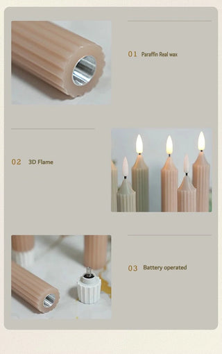 Pack of 6 Flameless Taper Candles Flickering w/Remote Battery Operated LED Window Candles Striped Real Wax 3D Flickering Flame