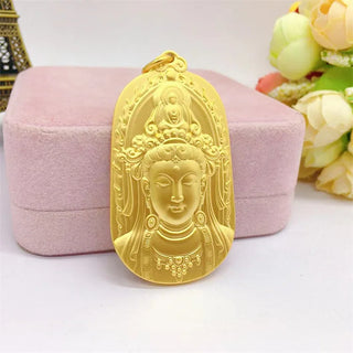 Guanyin Plaque Style Light 24K Gold Pendant