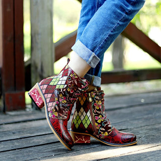 Floral Lace-Up Zipper Bohemian Short Booties