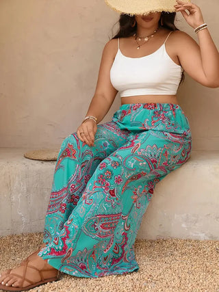 Elastic Waist Printed Wide-leg Pants