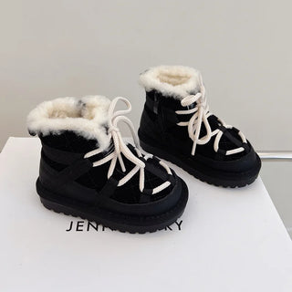 2025 New Winter Children Snow Boots Genuine Leather Warm Plush Toddler Boys Shoes Non-slip Fashion Baby Girls Boots 1-6 Years