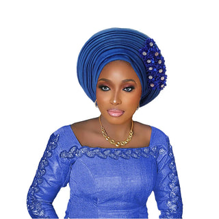 New African Headtie Turban Nigeria Head Ties with Flowers Already Made Auto Gele Women Head Wraps for Wedding Party