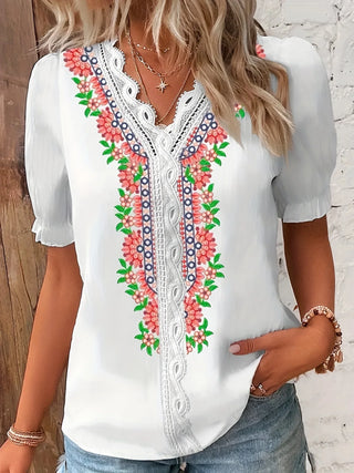 Casual Basic Lace Short Sleeve Blouse