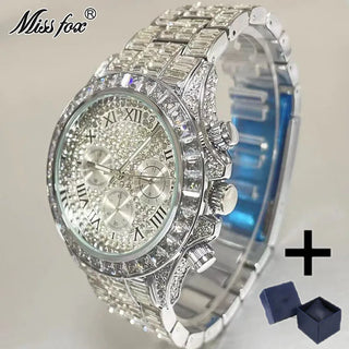 Luxury Iced Diamond Rose Quartz Wristwatch