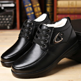 Cotton shoes for men in winter 2025 with plush leather and cotton leather shoes for middle-aged and elderly men