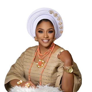 New African Headtie Turban Nigeria Head Ties with Flowers Already Made Auto Gele Women Head Wraps for Wedding Party