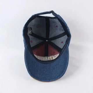 Trendy Distressed Cotton Baseball Cap with Embroidered Lettering - Adjustable Outdoor Headwear