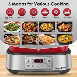 Electric Dutch Oven Multi-Cooker, 5.8QT Enameled Cast Iron Pot - 1250W Fast Heating, 6 Preset Functions, Digital Display & Keep