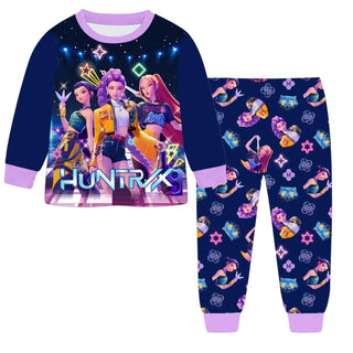 Kpop Demon Hunters Cartoon Kids Clothes Autumn Fashion GirlsLong Sleeve T Shirt + Pants 2pcs Set Children Home Pajamas