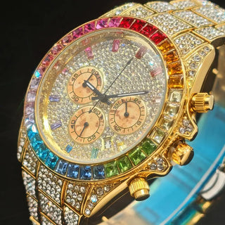 Men Rainbow Diamond Jewelry Quartz Wristwatch