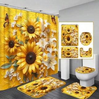 Vibrant Sunflower Design Shower Curtain Set