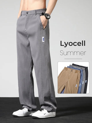 Summer Thin Casual Pants Men's Straight Wide Pants Brand Clothing Lyocell Stretch Loose Trousers Korean Trendy Man Clothing