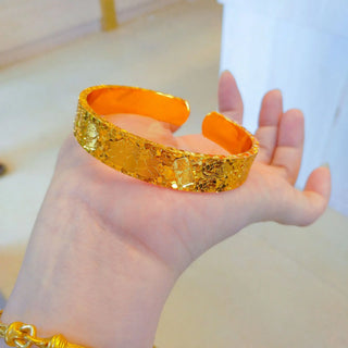 Adjustable Lotus 24K Ice Gold Open Bangle
