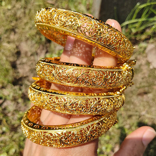24K Ethnic Gold Color Dubai Bangles Ethnic Wedding Luxury Bangles&Bracelet  Women Girl Bride Cuff  Dubai Bangles