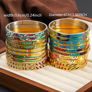 Wholesale Stainless Steel Colorful Enamel Bracelets Bangle for Women, Random Colors,Waterproof and Rust Proof