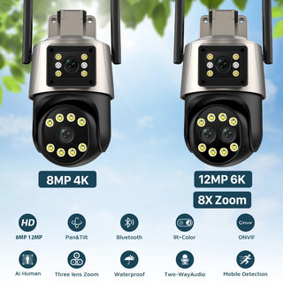 ABUNTU 12MP 6K Wifi Surveillance Camera 8X Digital Zoom Outdoor PTZ Wifi Camera Human Detection Alarm 4K Security Camera ICSEE