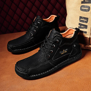 Handmade Genuine Leather Casual Shoes for Men Outdoor Hiking Shoes Winter Men Ankle Snow Boots Optional Plush Warm Male Sneakers