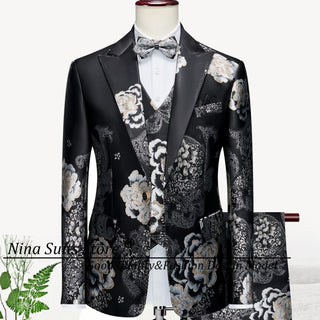 G&N 2023 New Series Men Suits Blazer Beautiful Lilac Purple Floral Pattern Tuxedos 3 Pieces Formal Party Costume Homme Slim Fit