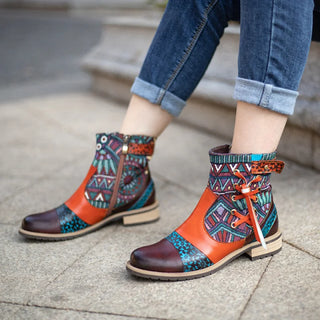 Floral Round Toe Party Ankle Boots