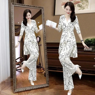 Luxury Wide Leg 2Pcs Outfits Pants Suit