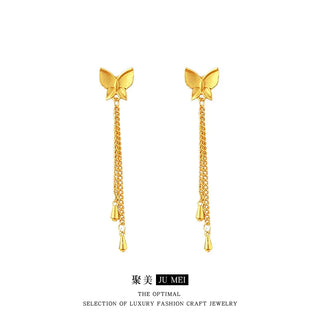 Real Gold Butterfly Tassel Earrings