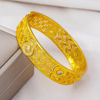Hollowed Flower Diamond 24K Gold Bracelet