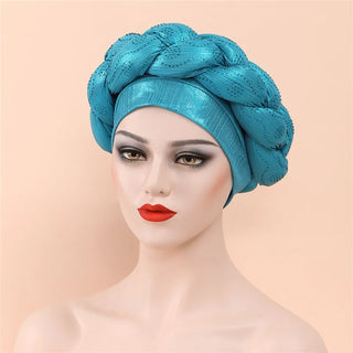 Glitter Diamonds Braids African Autogele Headtie Women Turban Cap Female Head Wraps